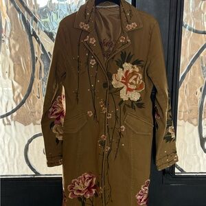 Paparazzi Floral Embroidered Trench Coat in Brown